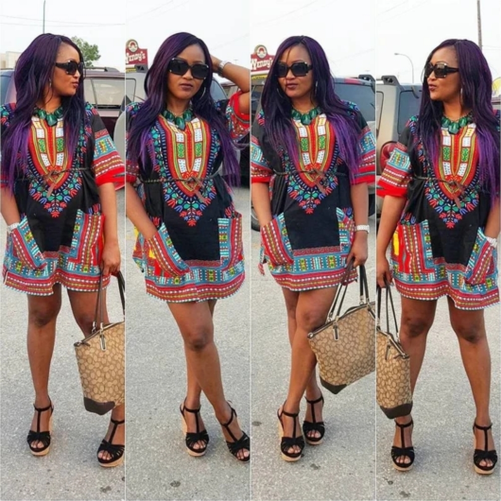 Blue and Red Colorful African Dashiki dress caftan